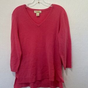 Peck & Peck Pink V-Neck Sweater XL 100% Cashmere Pullover Vee Neck Sweater 3/4